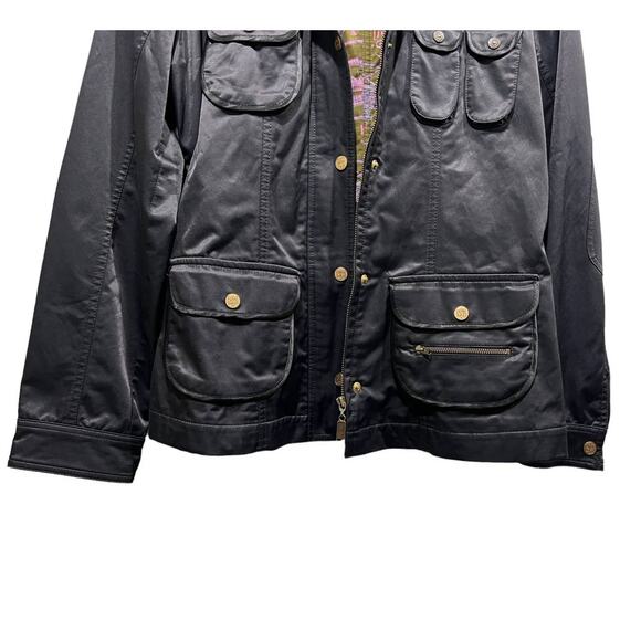 Enita Black Womens Medium Satin Utility Jacket Zip Snap Brass Button Lined Black - Picture 5 of 13